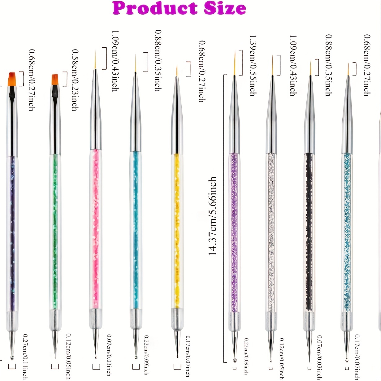 Double Ended Nail Art Brushes With Nail Art Pen Professional - Temu