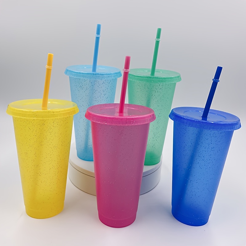 Water Bottle With Straw Sequin Decor Plastic Water Cups With - Temu