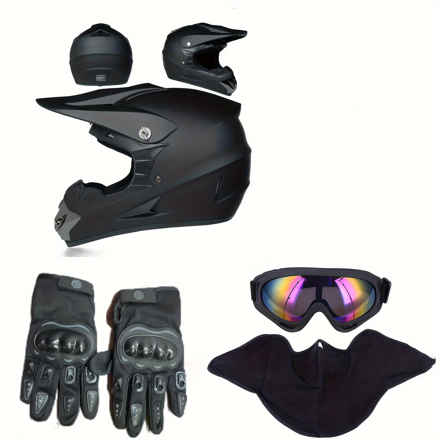 OUMURS Casco de motocross para adultos con gafas, guantes y  máscara ajustable, visera solar, casco para motocicleta, ATV para adultos,  motocross, descenso, ciclomotor, MX BMX para adultos, unisex - negro mate