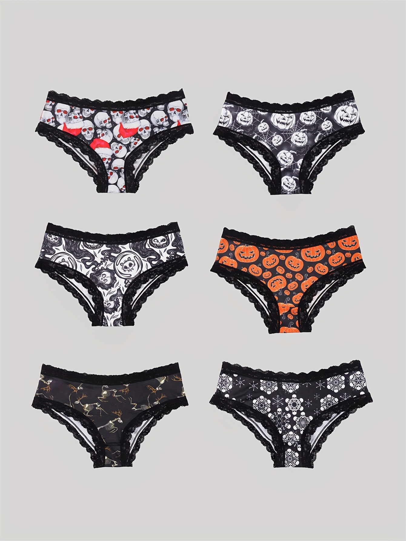 Contrast Lace Hipster Panties Comfy Floral Skull Print - Temu