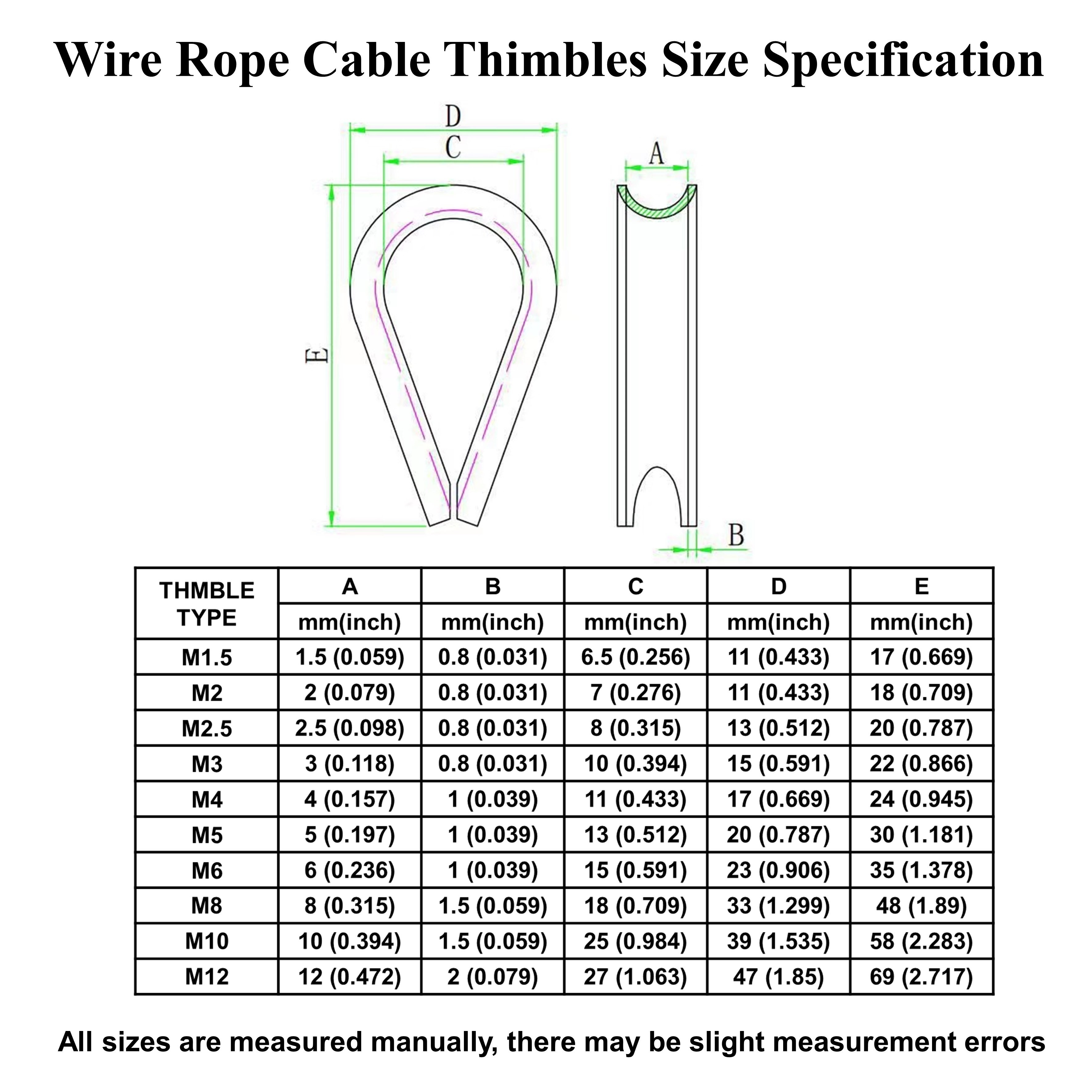 10 Sizes Wire Rope Cable Thimbles 304 Stainless Steel Rope - Temu
