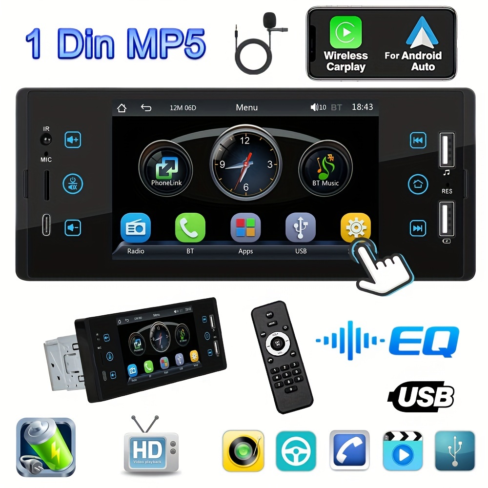 1din Auto Radio Hd Retractable Car Stereo Touch Screen Car - Temu