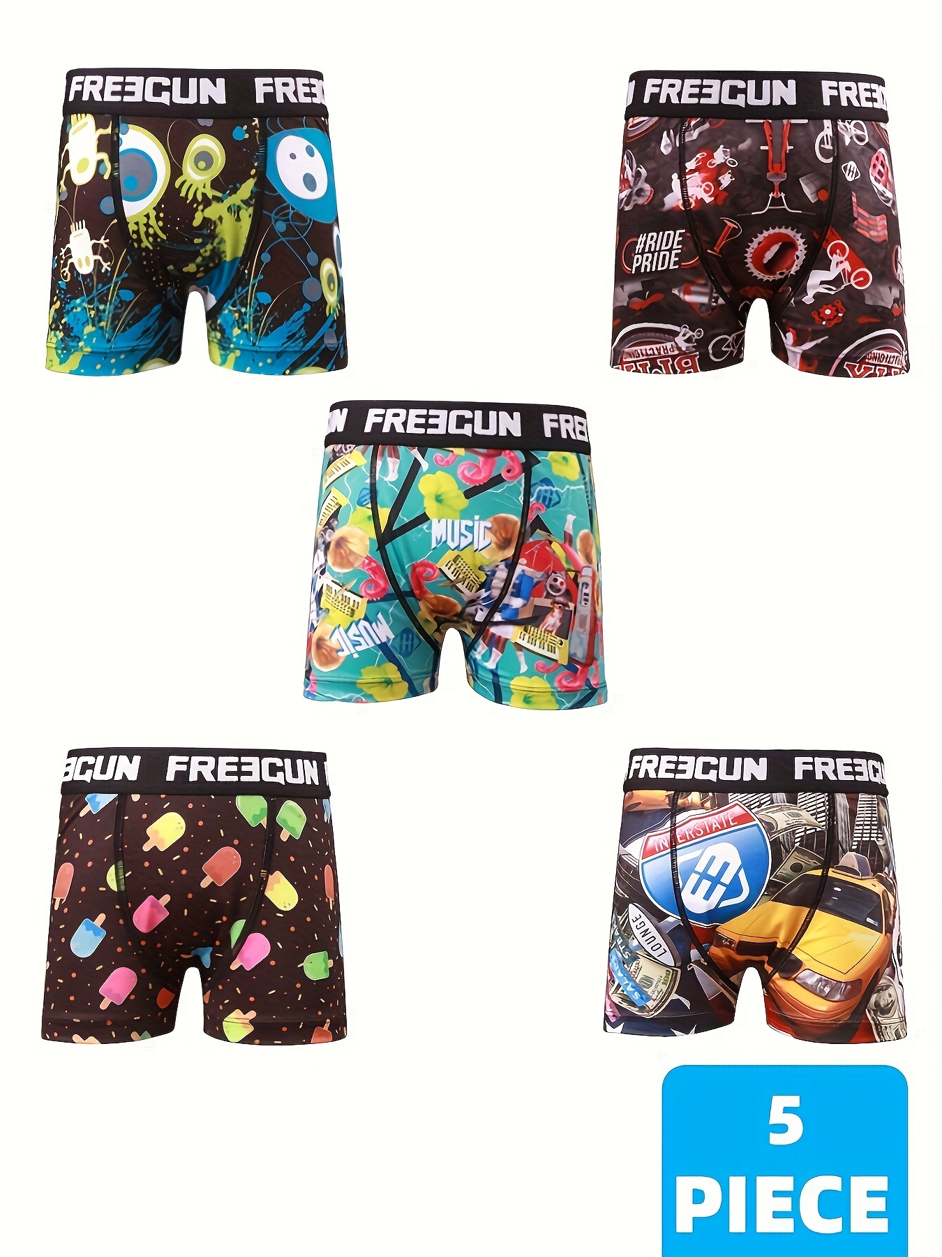 Boys Cartoon Funny Graphic Letter Tape Boxer Briefs Stretch - Temu