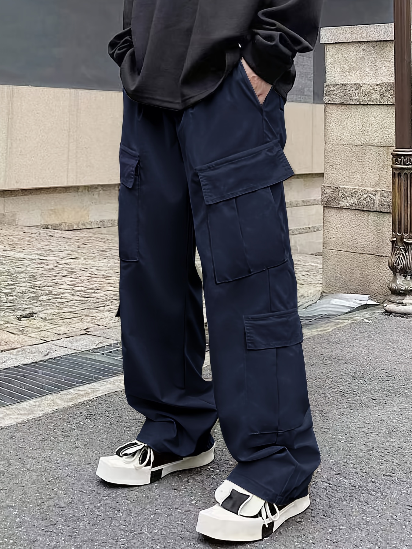 Classic Design Solid Multi Flap Pockets Cargo Pants Men's - Temu