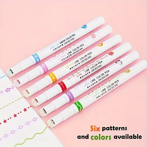 6 Pcs Linear Pen Roller Curve Highlighter Pens Set Of 6 Colored Cute  Outline Highlighters Pens