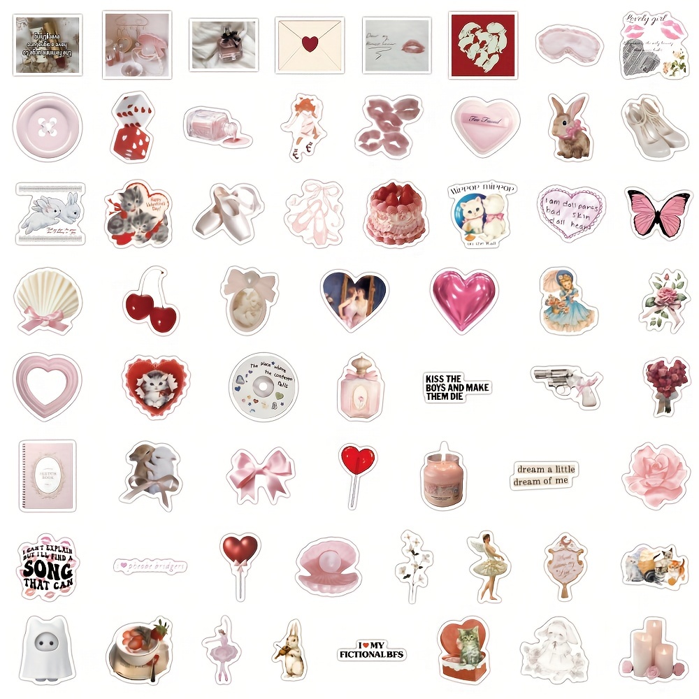 50PCS Coquette Stickers Coquette Aesthetic Coquette Decor Coquette  Accessories Aesthetic Stickers Coquette Room Decor Coquette Jewelry Vinyl  Waterproof Stickers For Water Bottle,Computer,Laptop,Phone,Luggage,Notebook
