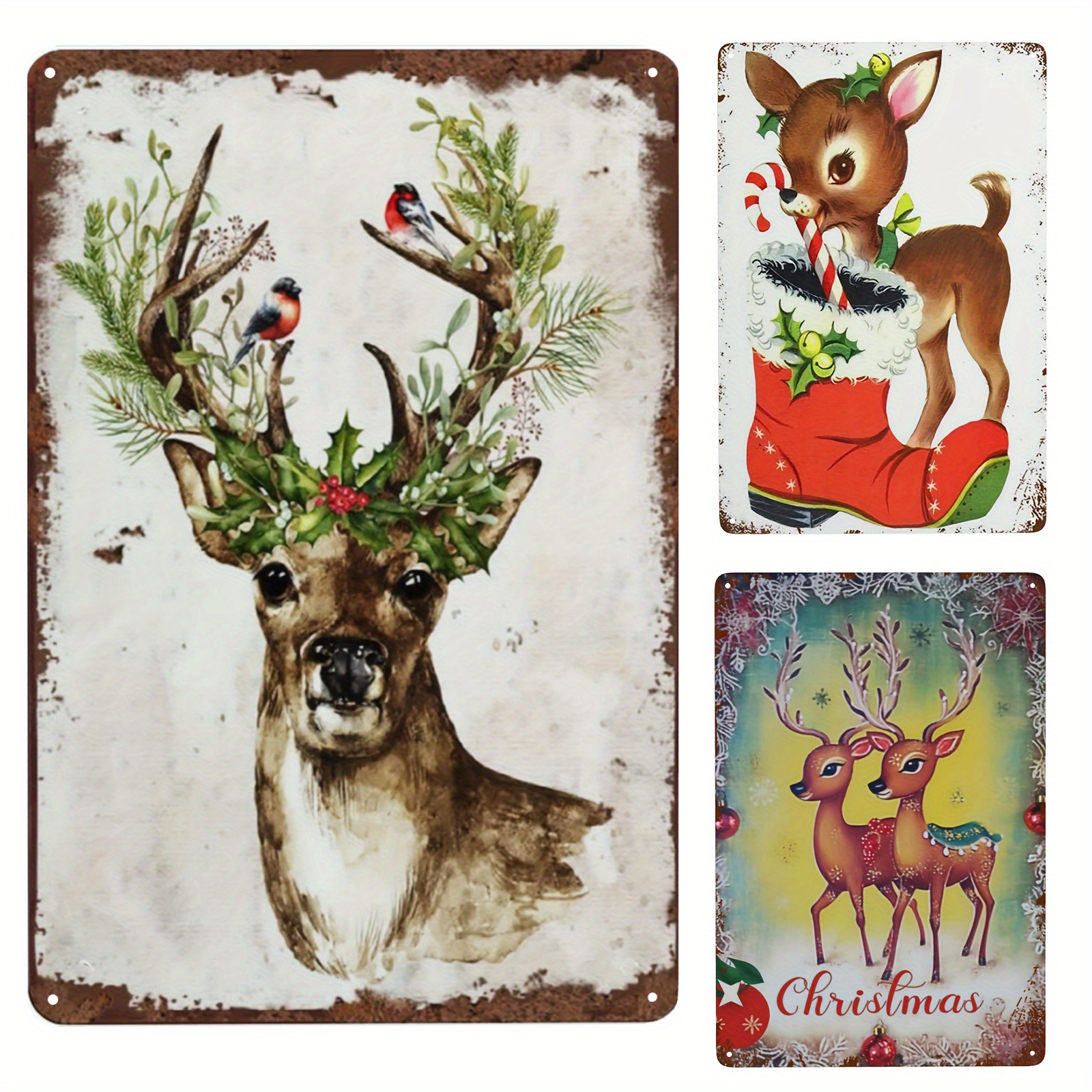 Winter Metal Deer Vintage Tin Sign Christmas Holly Candy - Temu