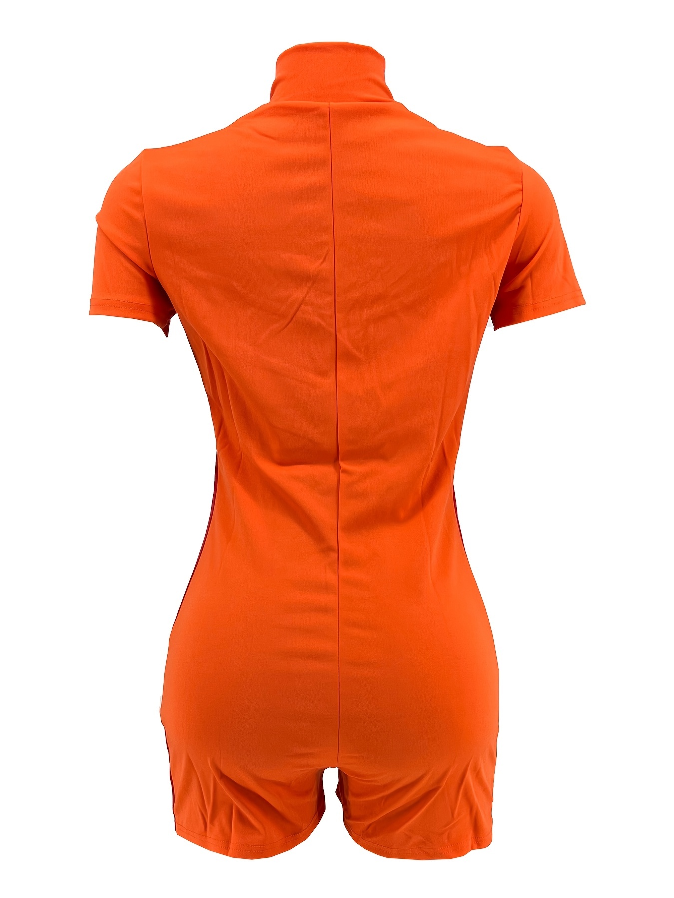 Color Block Zip Short Sleeve Jumpsuit Sports Stretchy Short - Temu