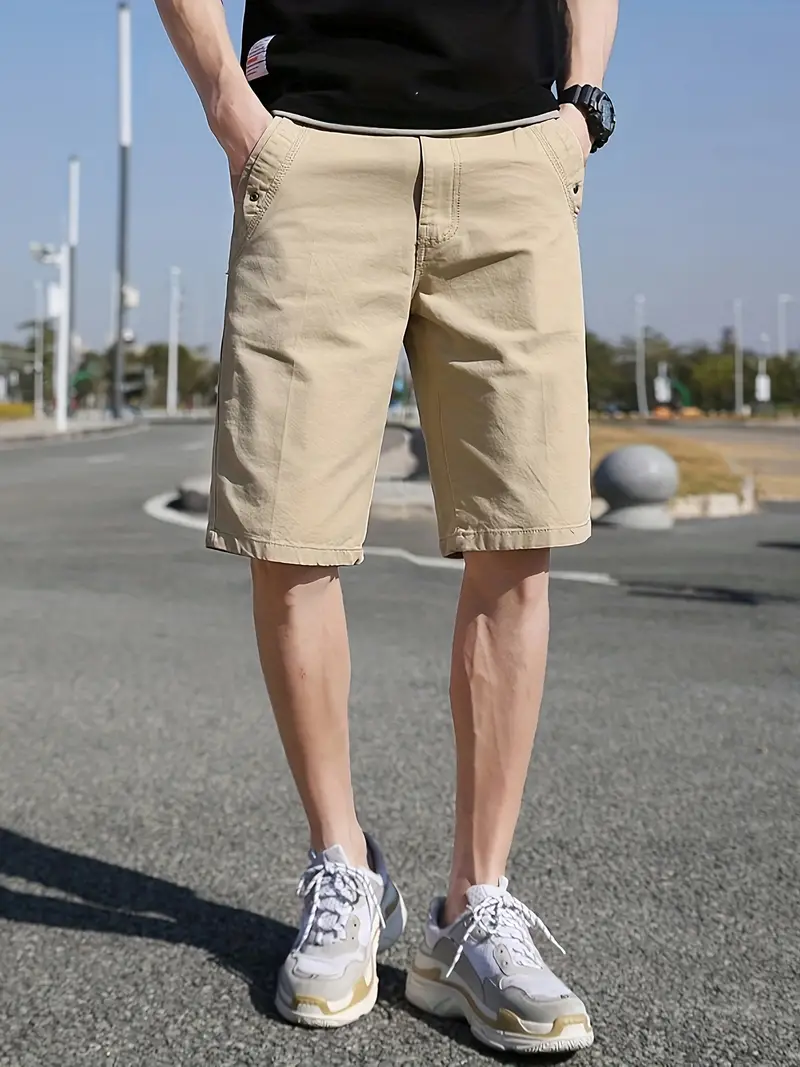 Solid Cotton Breathable Men's Solid Cargo Short Pants Loose - Temu
