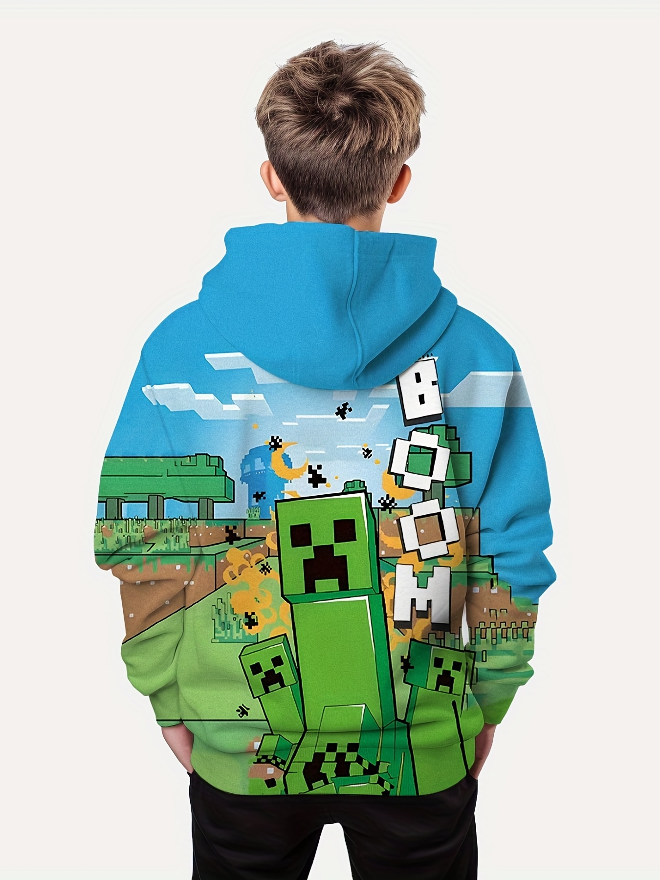 Minecraft Hoodie Boys Creeper Green Jumper Gamer Kids Hooded