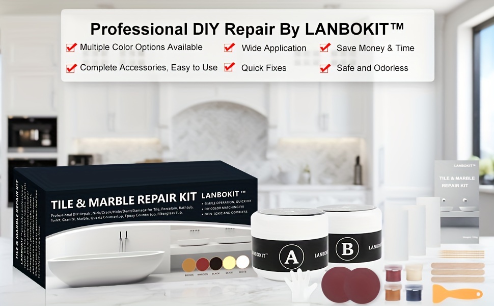 Marble and Granite Repair Kit, Tile Repair Kit, Porcelain Stone and Quartz Countertops  Repair Kit for Chips Dents Cracks Holes Scratchs, Fix Chipped Edges  Corners, Reattaches Missing Pieces: : Tools & Home