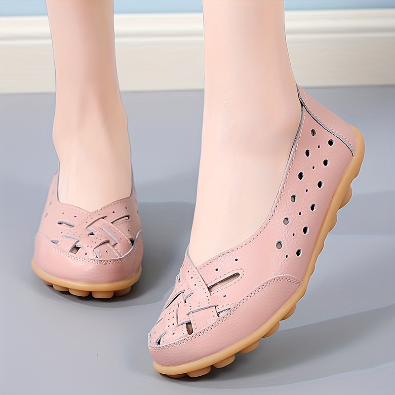 women s hollow flat shoes solid color breathable slip shoes details 15