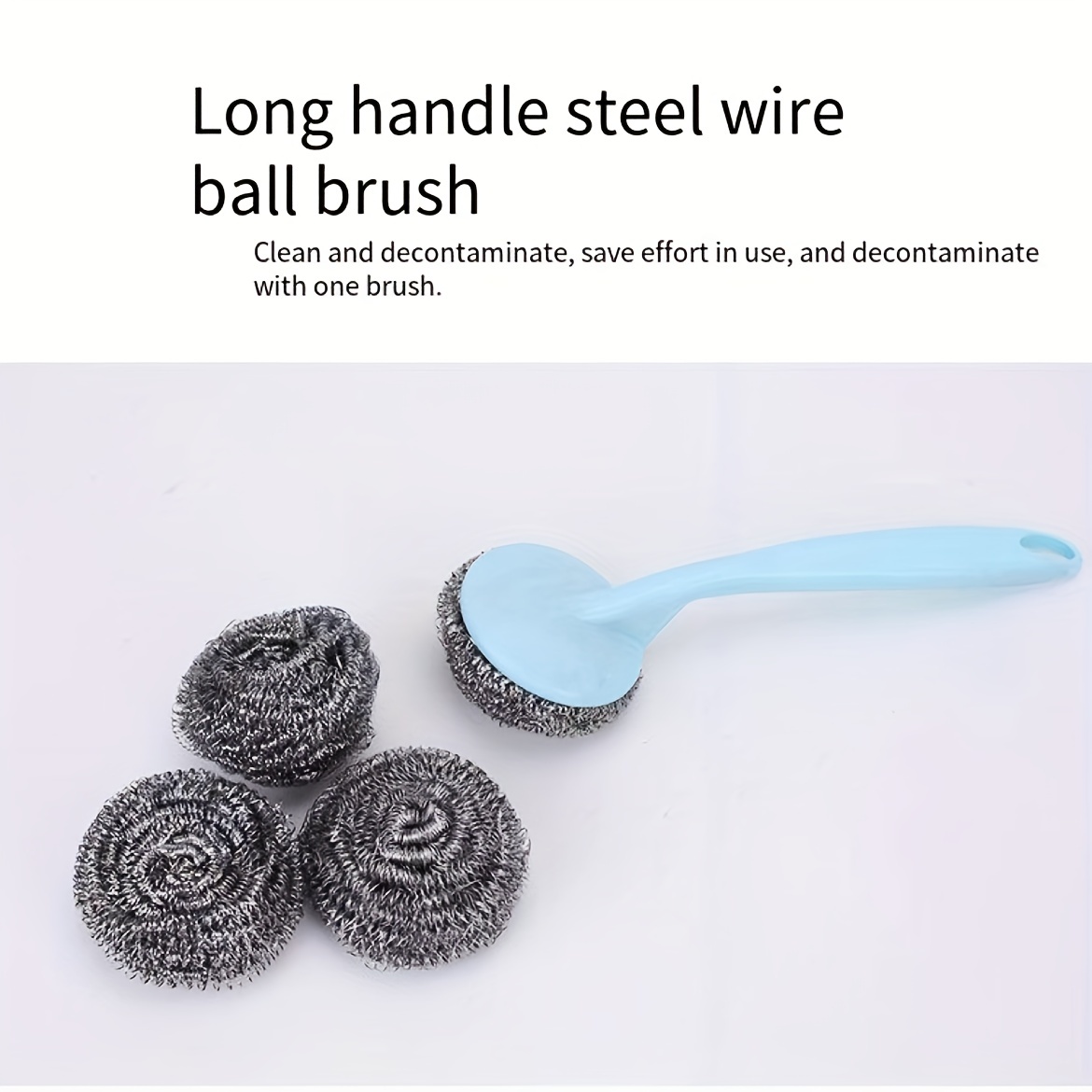 Long Handle Kitchen Wire Ball Sponge Brush Kitchen Dish Handle Washing Tool