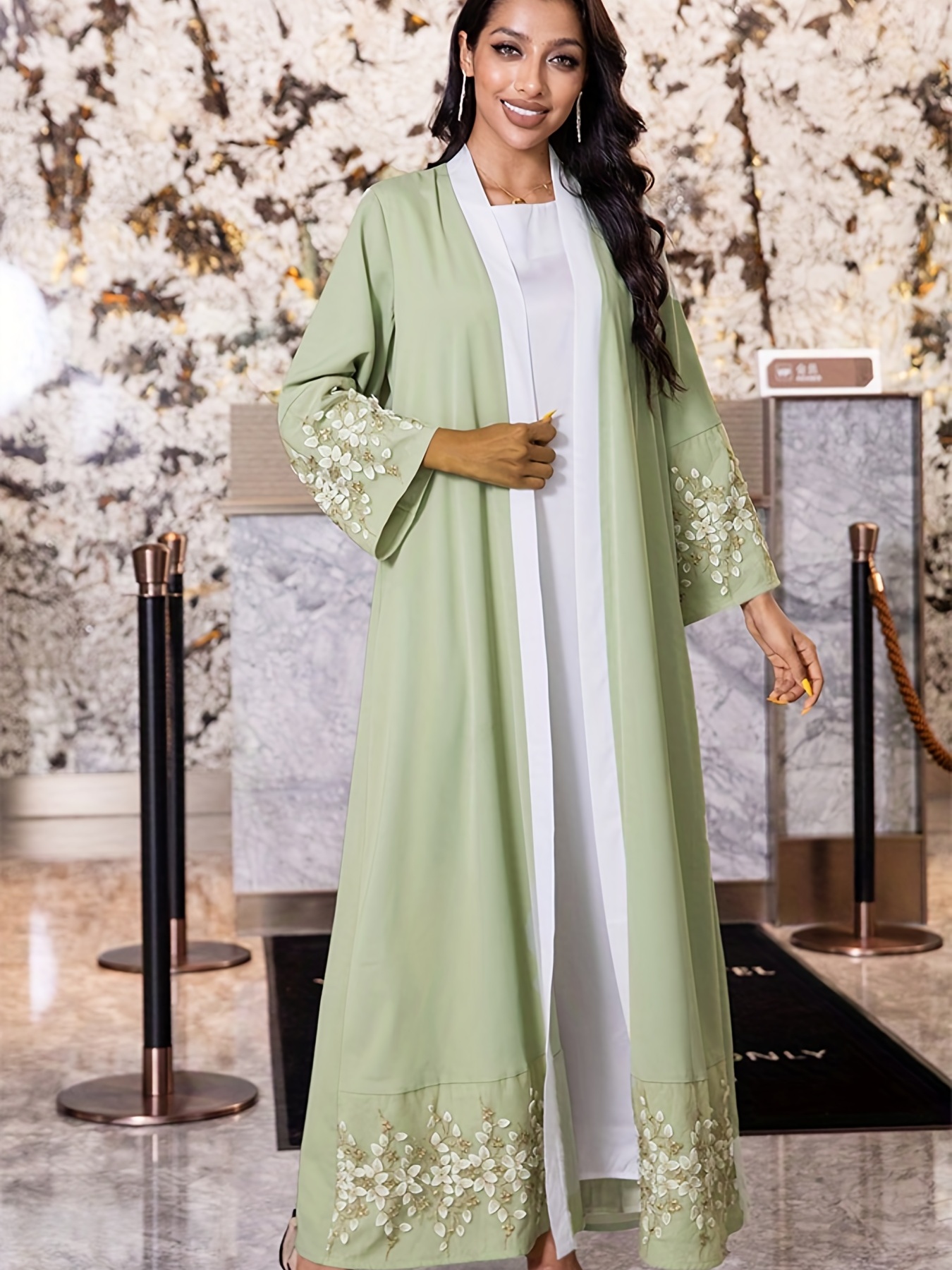 ramadan floral pattern kaftan dress elegant open front long sleeve maxi dress womens clothing