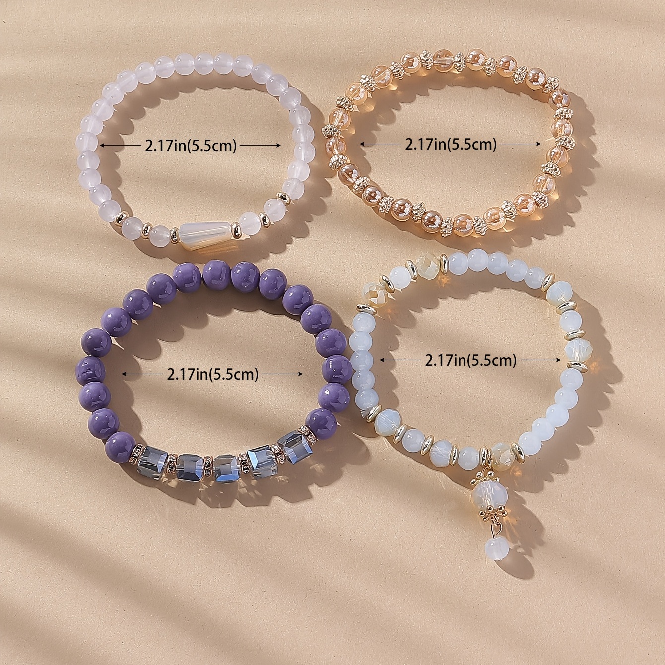 4pc Stackable Beaded Bracelet Set, Boho Style
