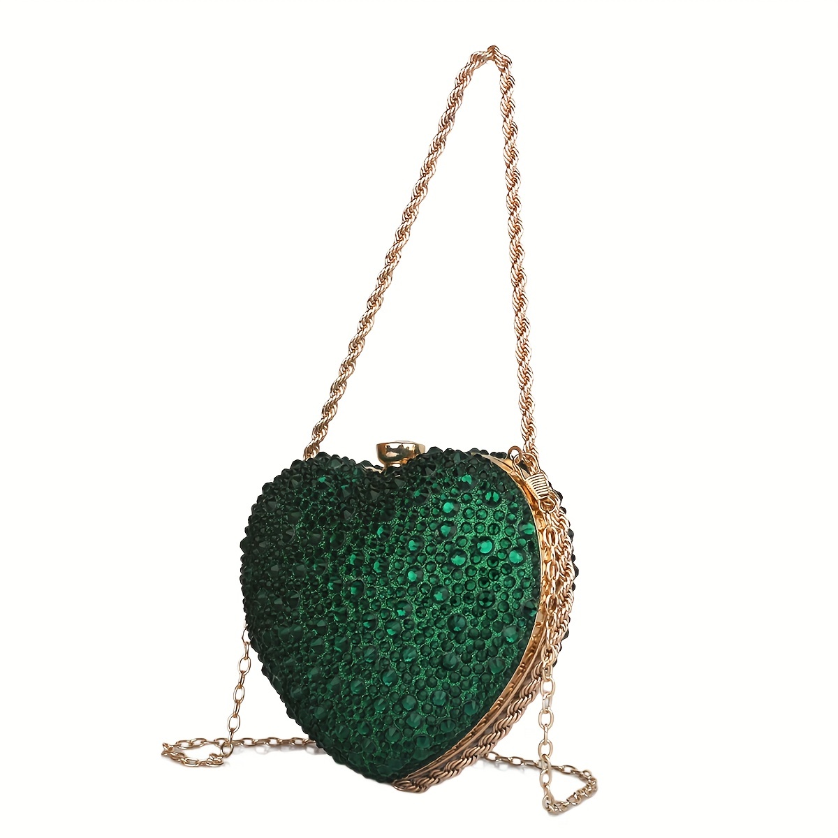 Heart Shaped Purse, Glitter Chain Crossbody Bag, Women's Rhombus Pattern  Satchel Bag For Wedding & Party - Temu