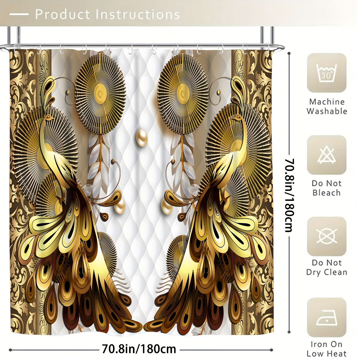 Bathroom Set Golden Peacock Printed Waterproof Curtain 12 - Temu