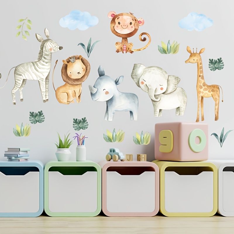 2 3 4pcs Cartoon Animals Wall Decal Jungle Lion Giraffe Stickers Cute  Wallpaper For Bedroom Creative Nursery Wall Decor | High-quality &  Affordable | Temu