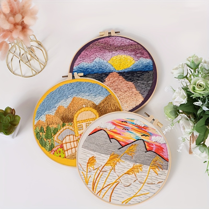 1p Set Diy Embroidery Kits With Embroidery Hoop Needlework - Temu