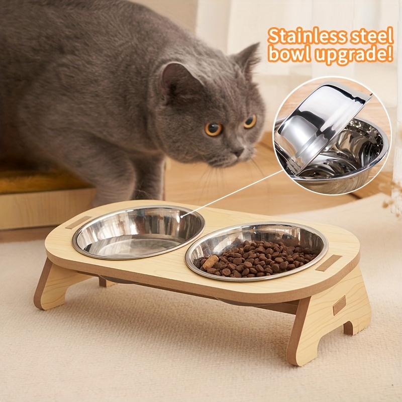 COMESOON Cat Bowls, Upgraded 13 oz Ceramic Elevated Cat Food Bowls for Food and Water, Raised 2 Cat Dishes with Stainless Steel Stand