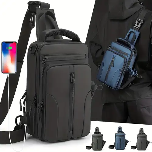 Mochila con puerto de carga USB, bolsa de pecho, bolsa cruzada  para mujeres y hombres, senderismo, ciclismo, viajes : Ropa, Zapatos y  Joyería