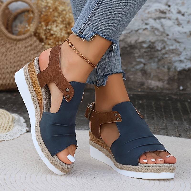 SODA - Soda Women Wedge Sandals Open Toe Ankle Strap Flatform