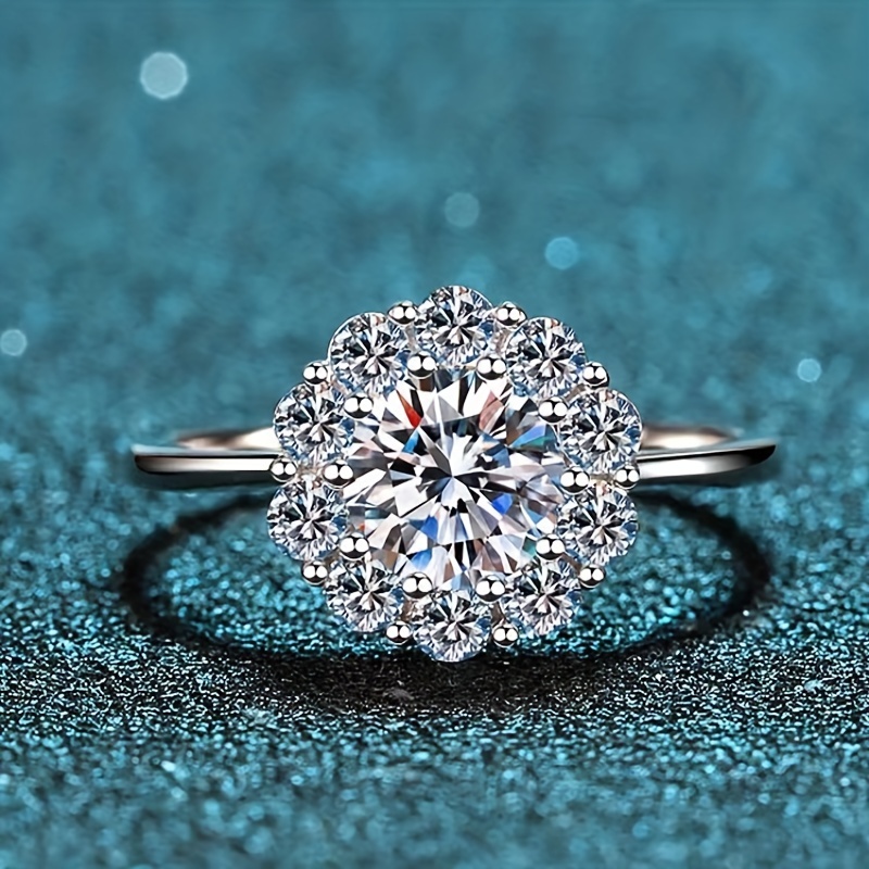 925 Sterling Silver Moissanite Sun Flower Adjustable Ring