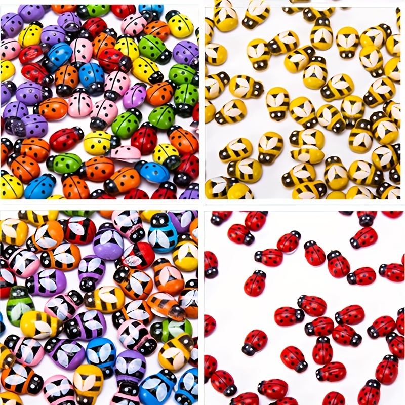 

100pcs Wood Mini 9x13mm Ladybirds Bees Ladybug Self Adhesive Stickers Diy Easter Crafts Decoration Wooden Bumble Bee Cardmaking Toppers Embellishments