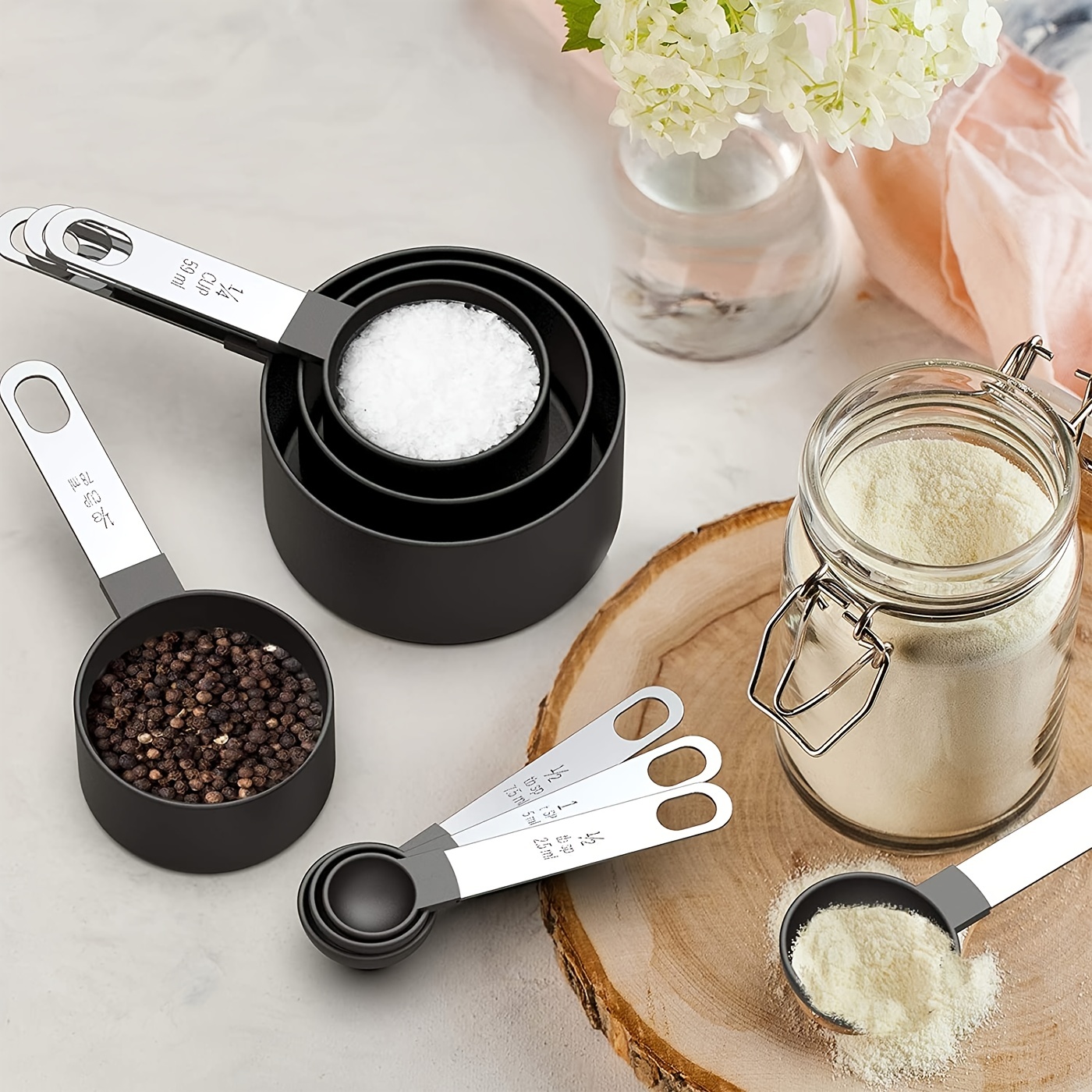 Stackable Measuring Cup & Spoon Set with Funnel, Scraper, Scale – Aukow