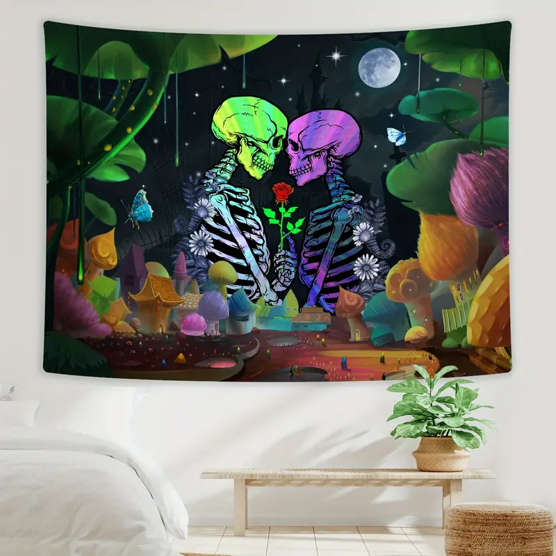 Aesthetic Butterflies And Skull Tapestry For Bedroom And Home