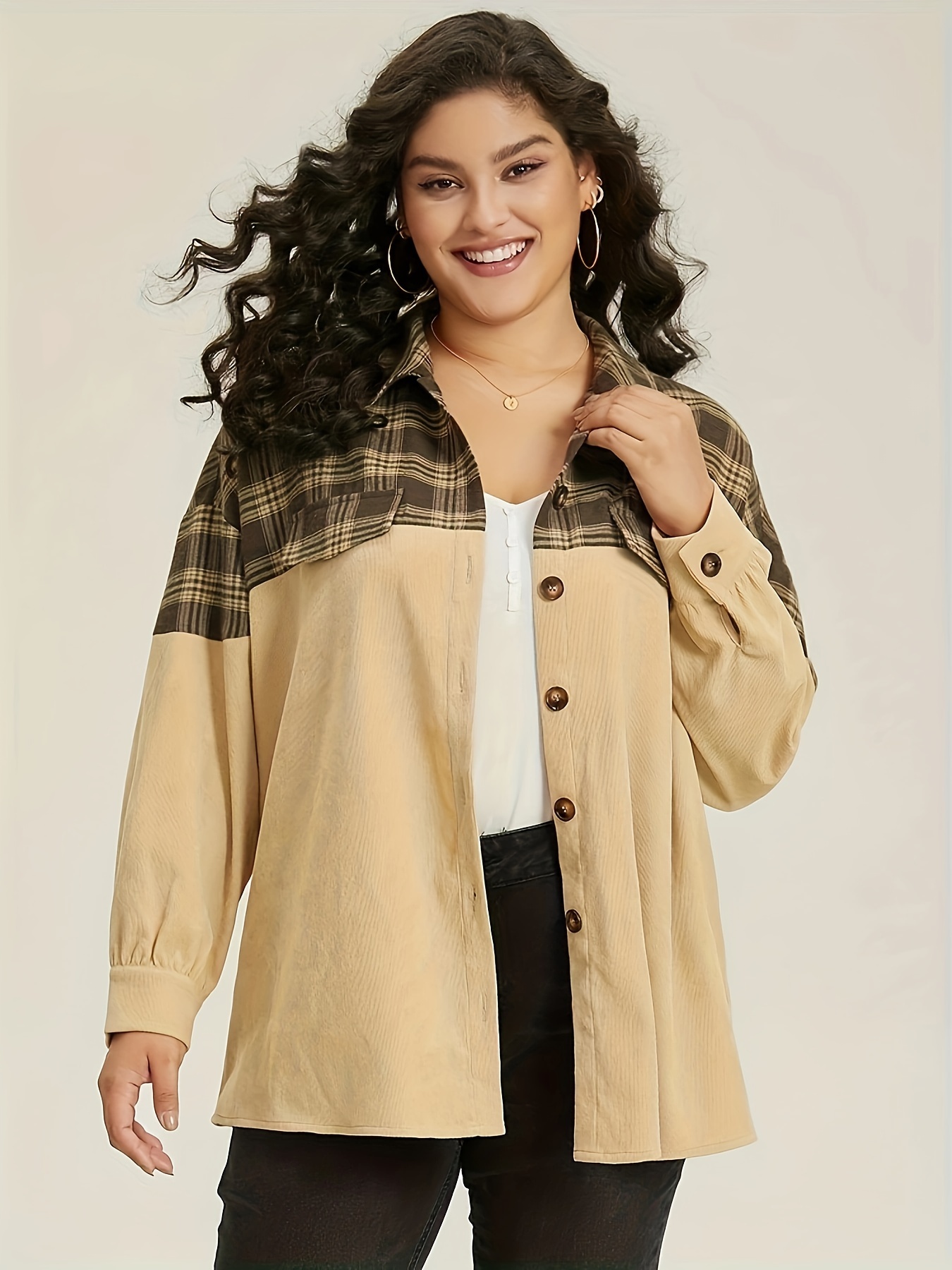 Plus Size Casual Coat Women's Plus Colorblock Geometric - Temu