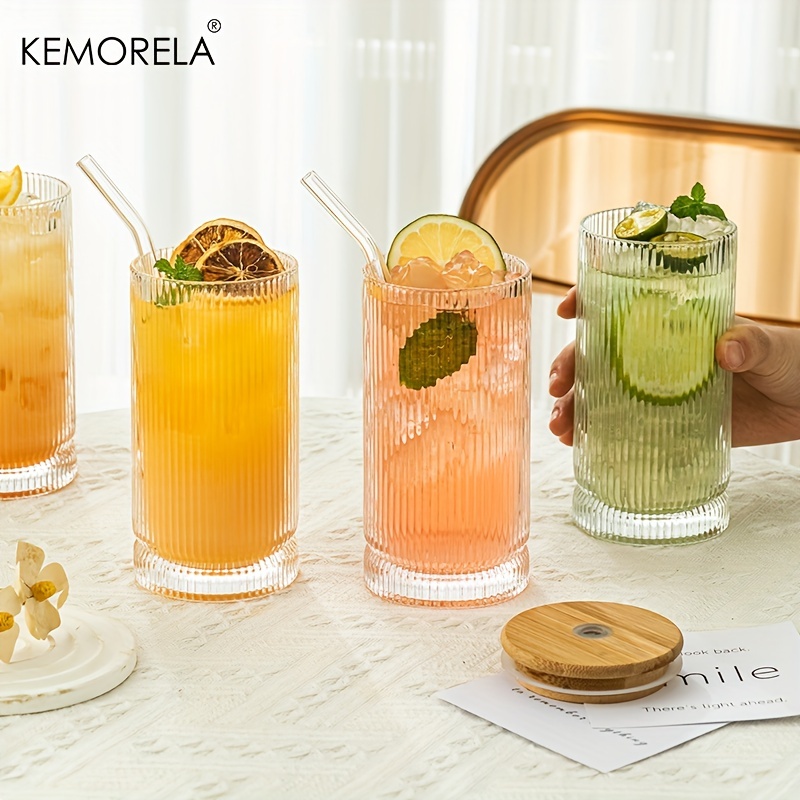 4pcs Ribbed Drinking Glasses, Ribbed Glass Cups, kitchen glassware