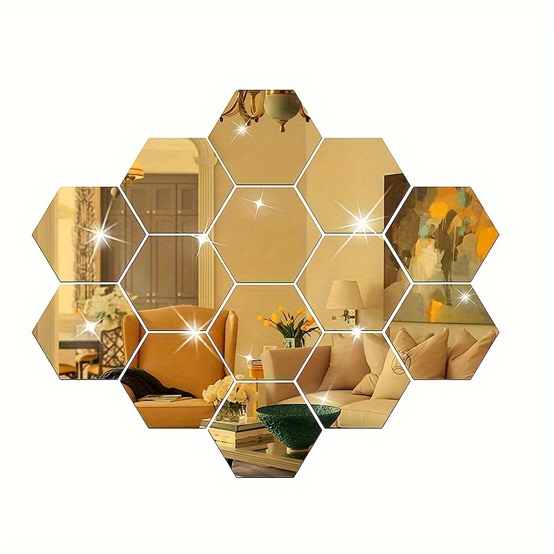 Hexagon Acrylic 3d Mirror Wall Stickers Living Room Bathroom - Temu