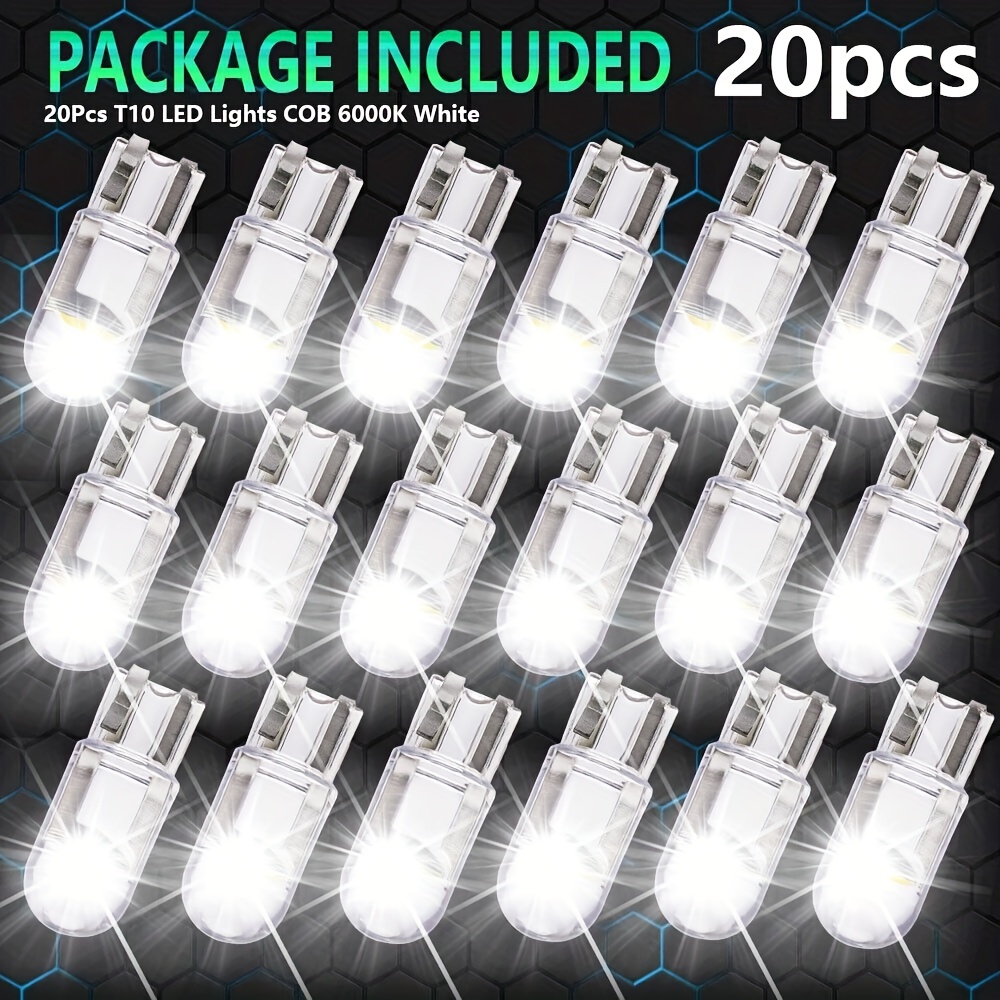 

20pcs Led Bulbs White, Super Bright 194 168 T10 W5w 2825 Led Light Bulbs 6000k 3030 Chips For License Plate Lights, Dome Map Light