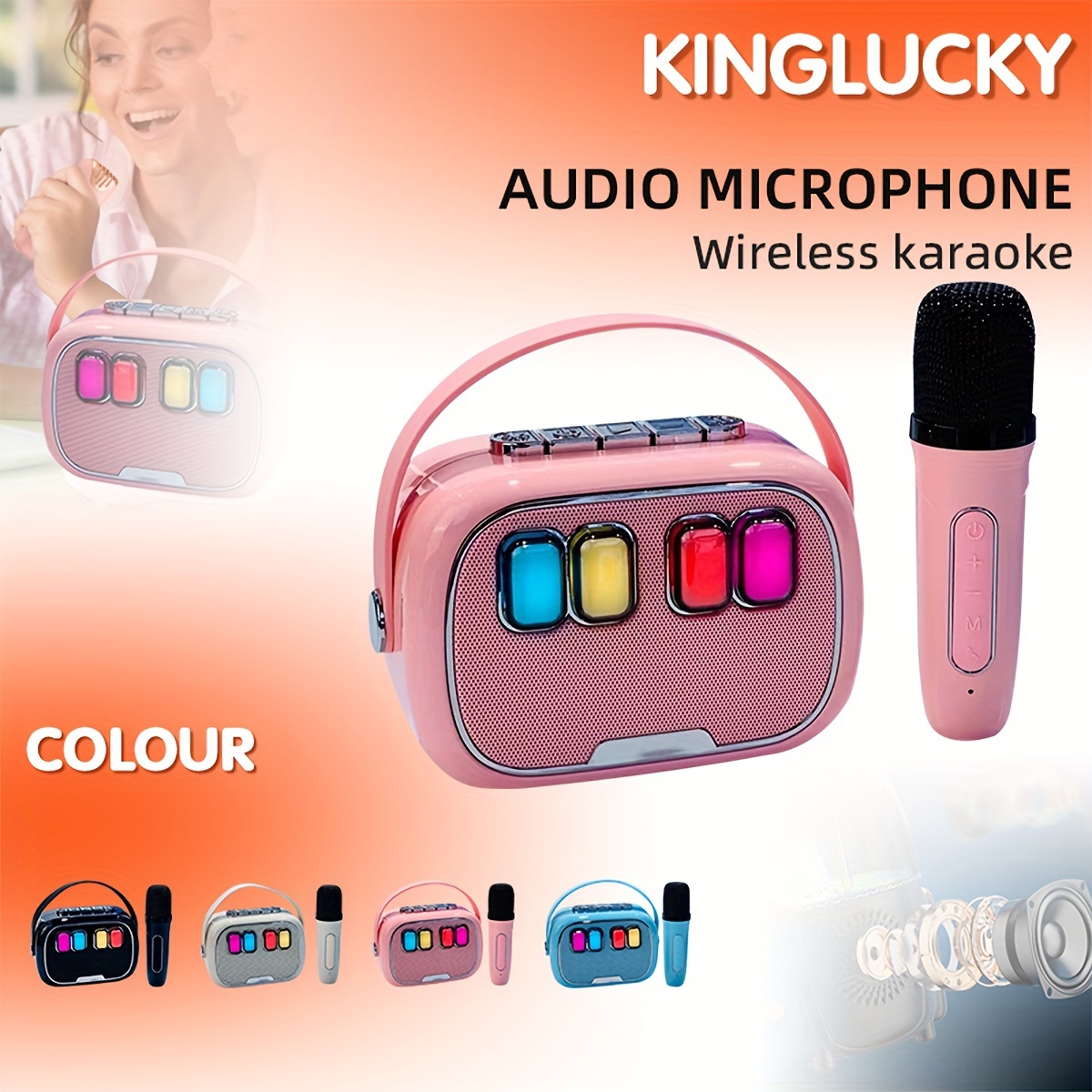 Microphone sans Fil Karaoké,Microphone Bluetooth Portable Lecteur pour  Enfants Cadeaux de Noël Anniversaire/Adultes Chanter - Noir