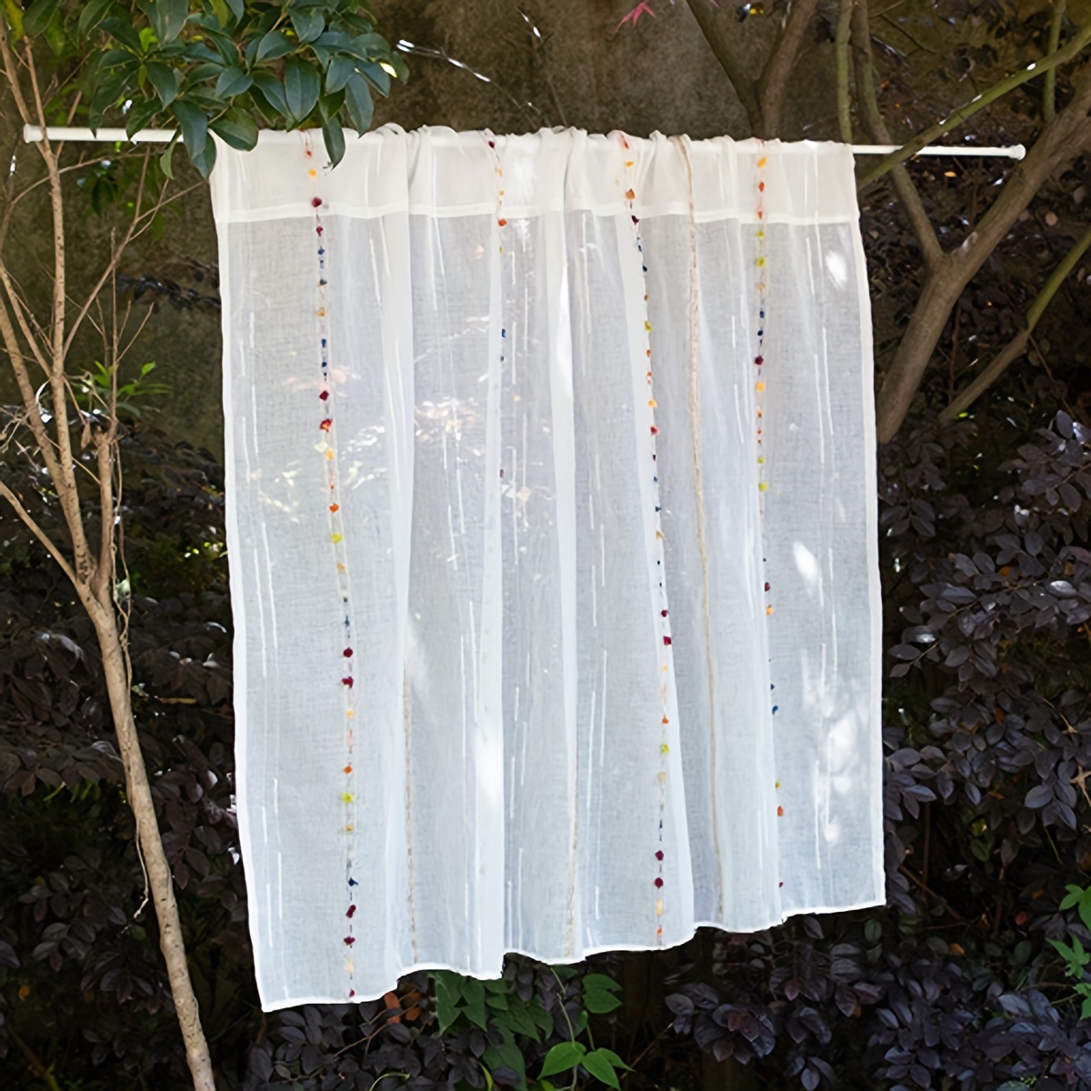 1pc Fresh And Rod Pocket Curtain Vertical Striped Small Window Curtain