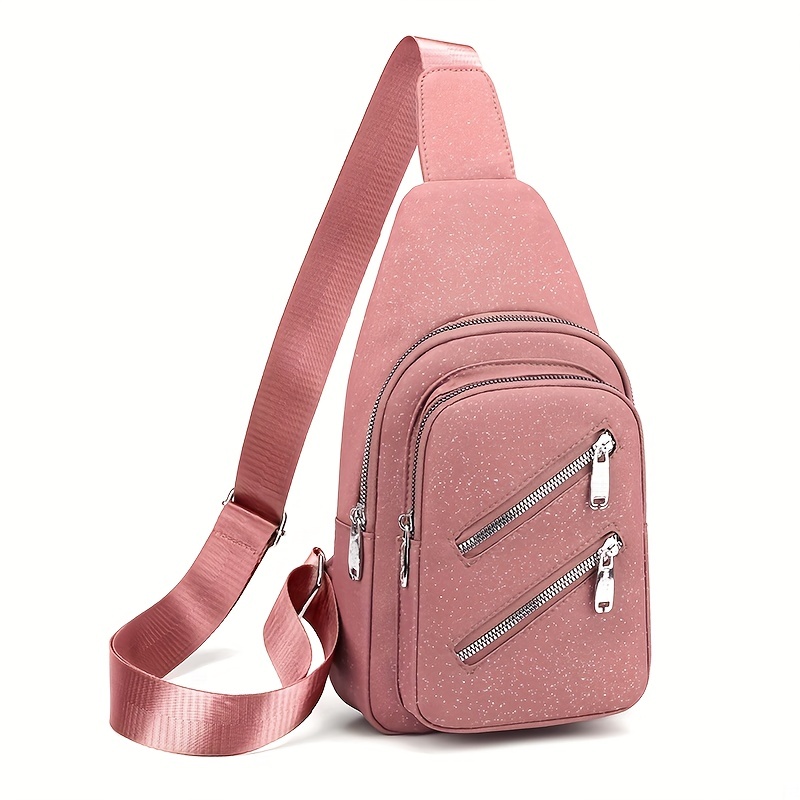 Female Sling Bags Crossbody Bag Nylon Shoulder Chest Bag,Pink 