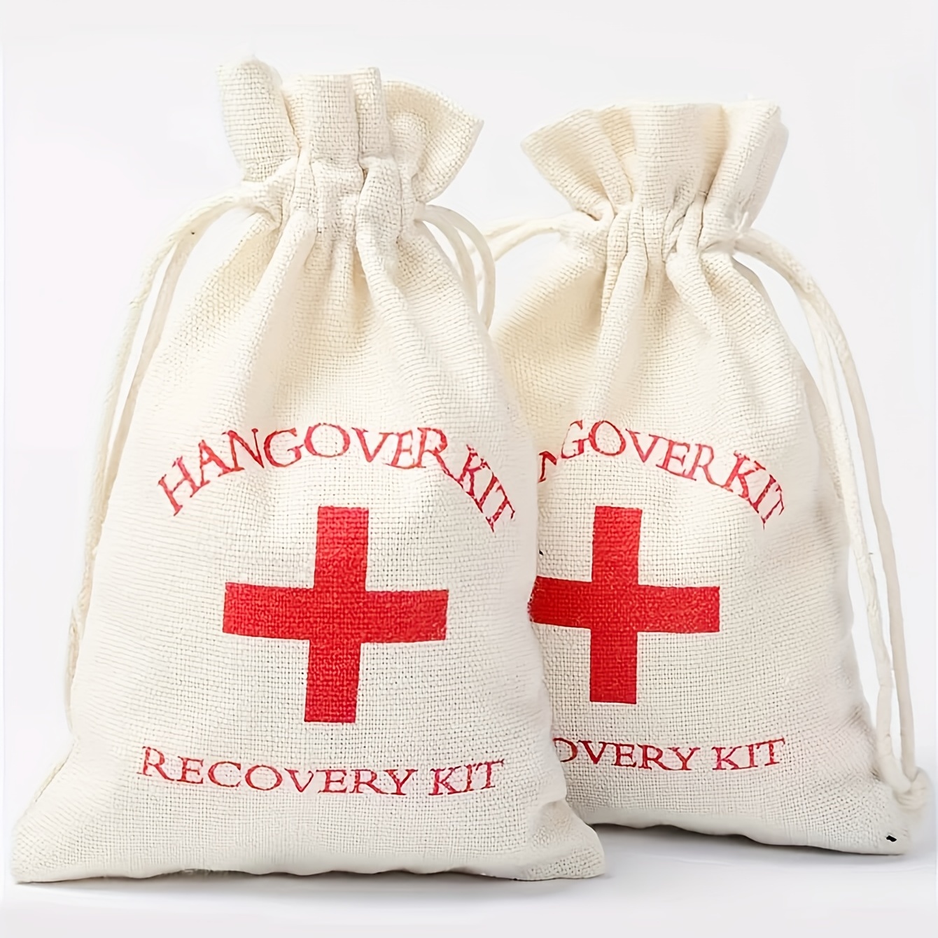 Hangover kit - set di 5 sacchetti per il dopo sbornia (in lino 15 x 20 cm).  - Saketos