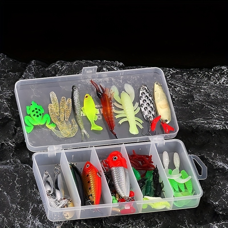 78pcs Fishing Lures Kit Set, Including Spoon Lures Soft Plastic Worms  Crankbait Jigs Fishing Hooks VIB Metal Sequins Topwater Lures, Suitable For  Bass