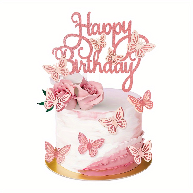 Décoration de gâteau d'anniversaire papillon 3D, décor de dessert