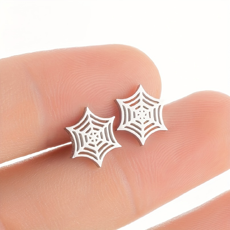 2pcs Men's Stainless Steel Spider Web Earrings