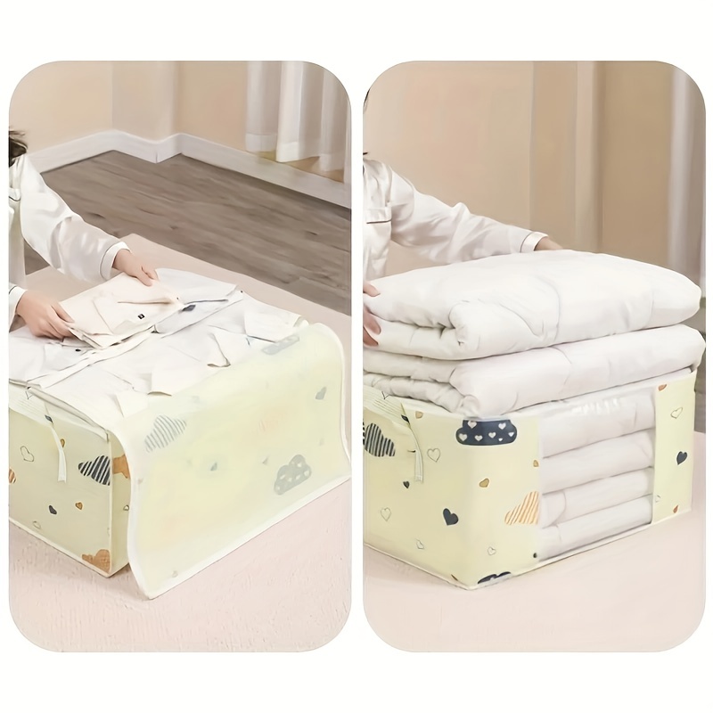 Large Cartoon Print Bedding Storage Bag with Zipper & Handle