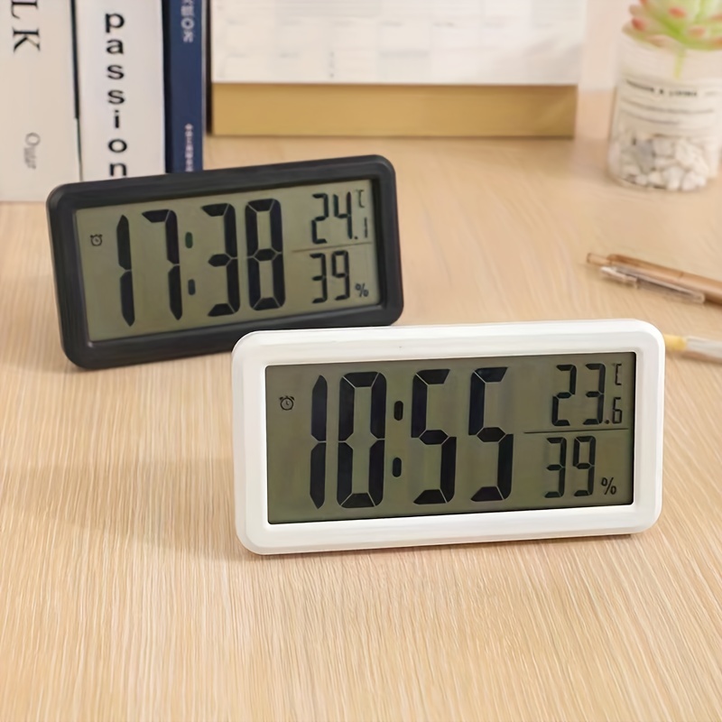 Reloj despertador digital, pequeño reloj de oficina con pilas, luz nocturna  inteligente, fecha, temperatura interior, LCD Reloj eléctrico en  dormitorio, oficina y sala de estar - negro ER