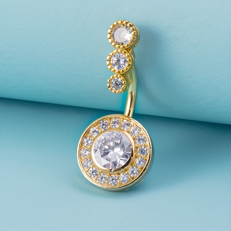 Crystal Navel Piercing Belly Button Ring, Zircon Inlaid