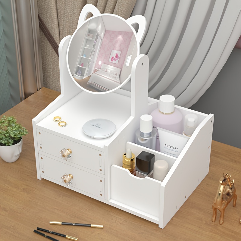 Organizador de maquillaje con espejo LED, cajón de gran capacidad para  baño, caja de almacenamiento de maquillaje, tocador para el cuidado de la  piel