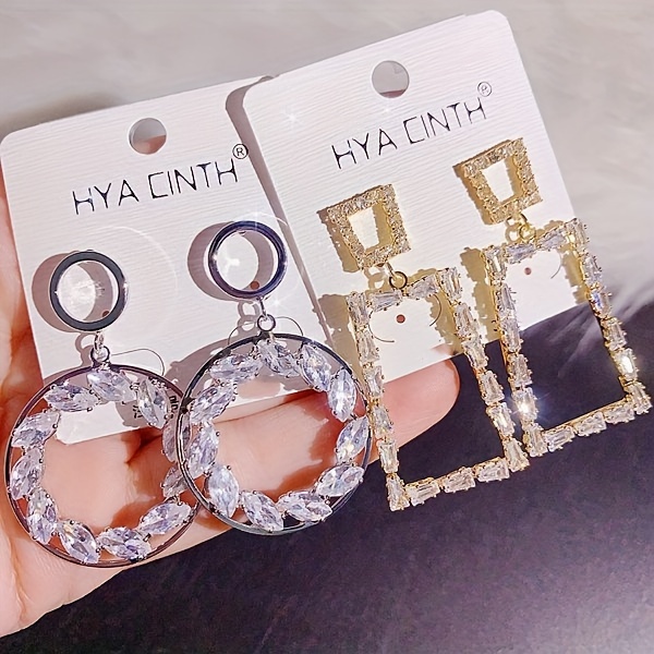 10 pairs lot shiny zircon decor dangle earrings simple luxury style zinc alloy jewelry gift for friends details 18