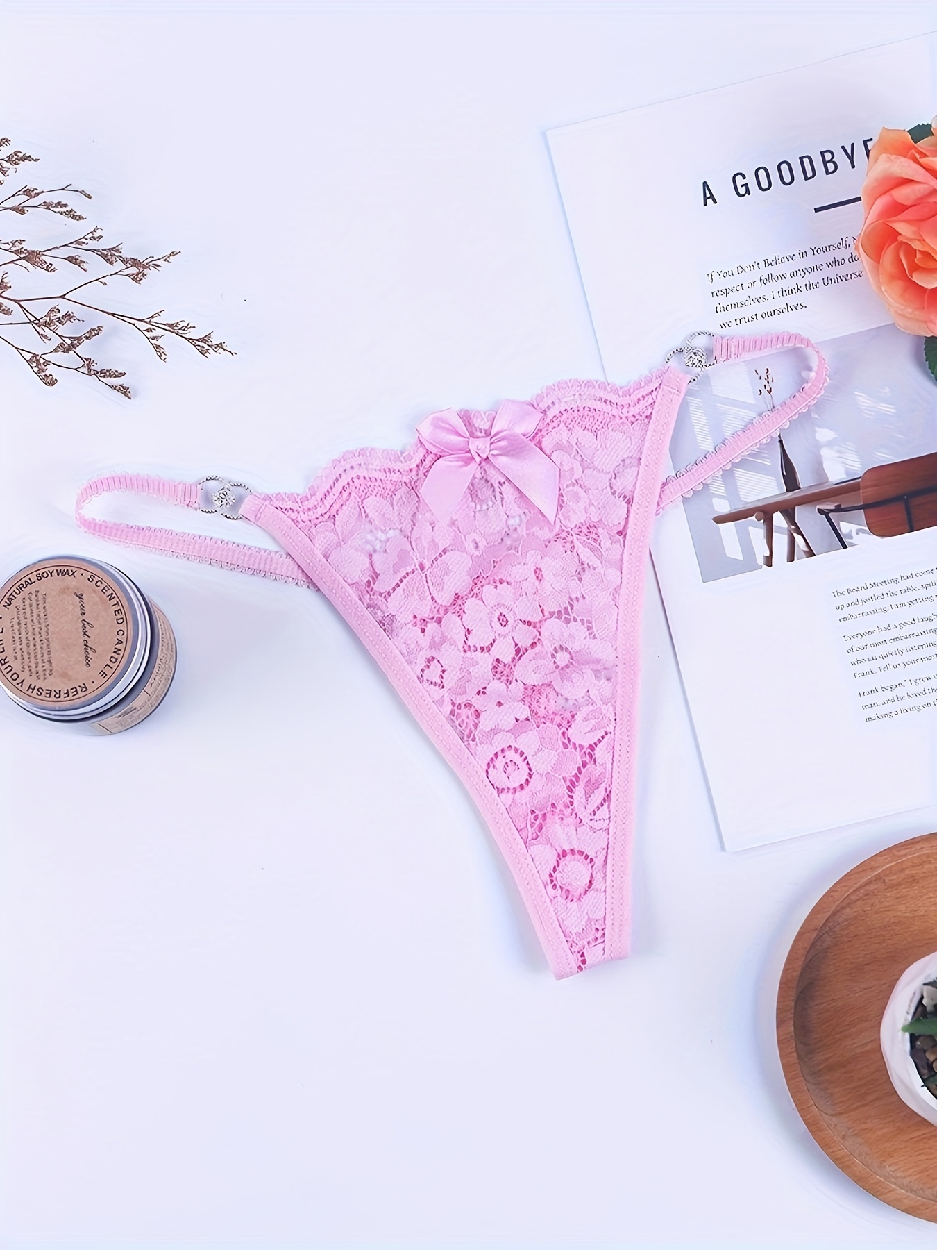 Sexy Floral Lace Bow Thongs Comfy Breathable Ring Linked - Temu