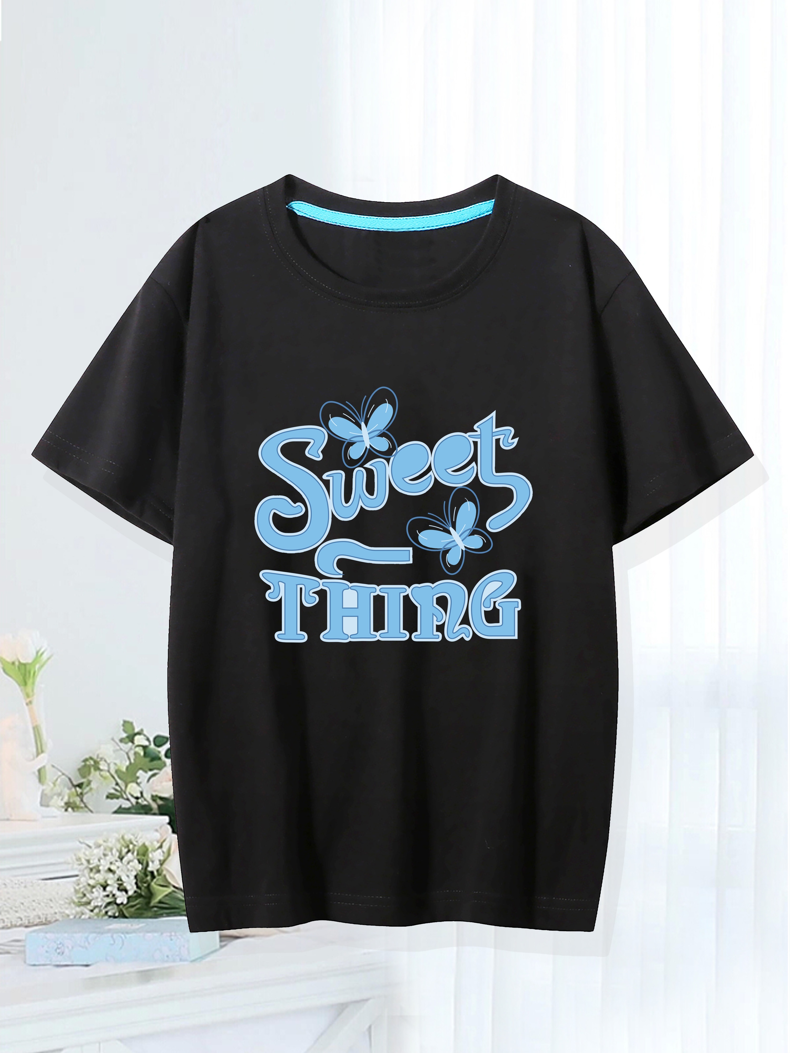 Print Crew Neck T Shirt Girls Comfy Pullover Temu New Zealand