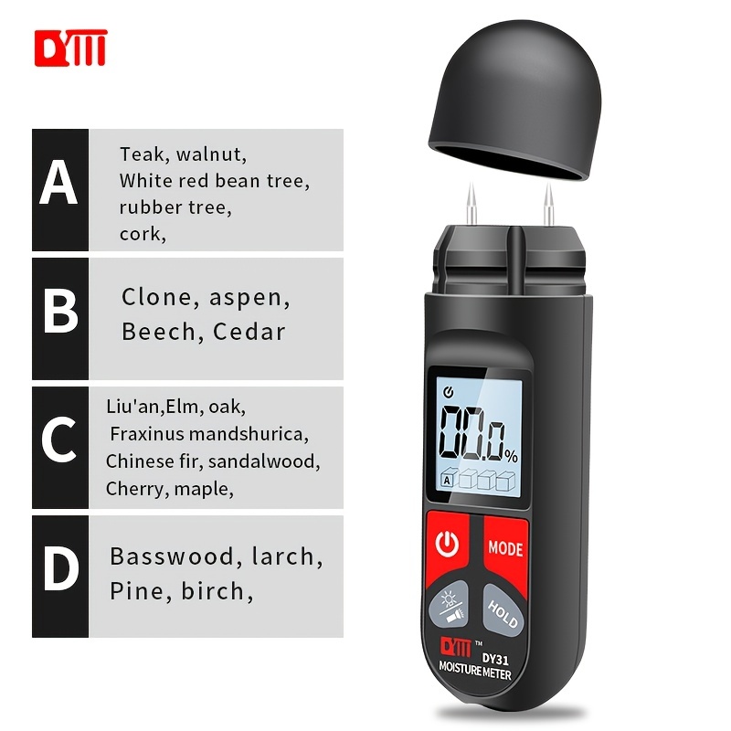 Emt01 0-99.9% Two Pins Digital Wood Moisture Meter Wood Humidity Tester  Hygrometer Timber Damp Detector Large Lcd Display - Temu