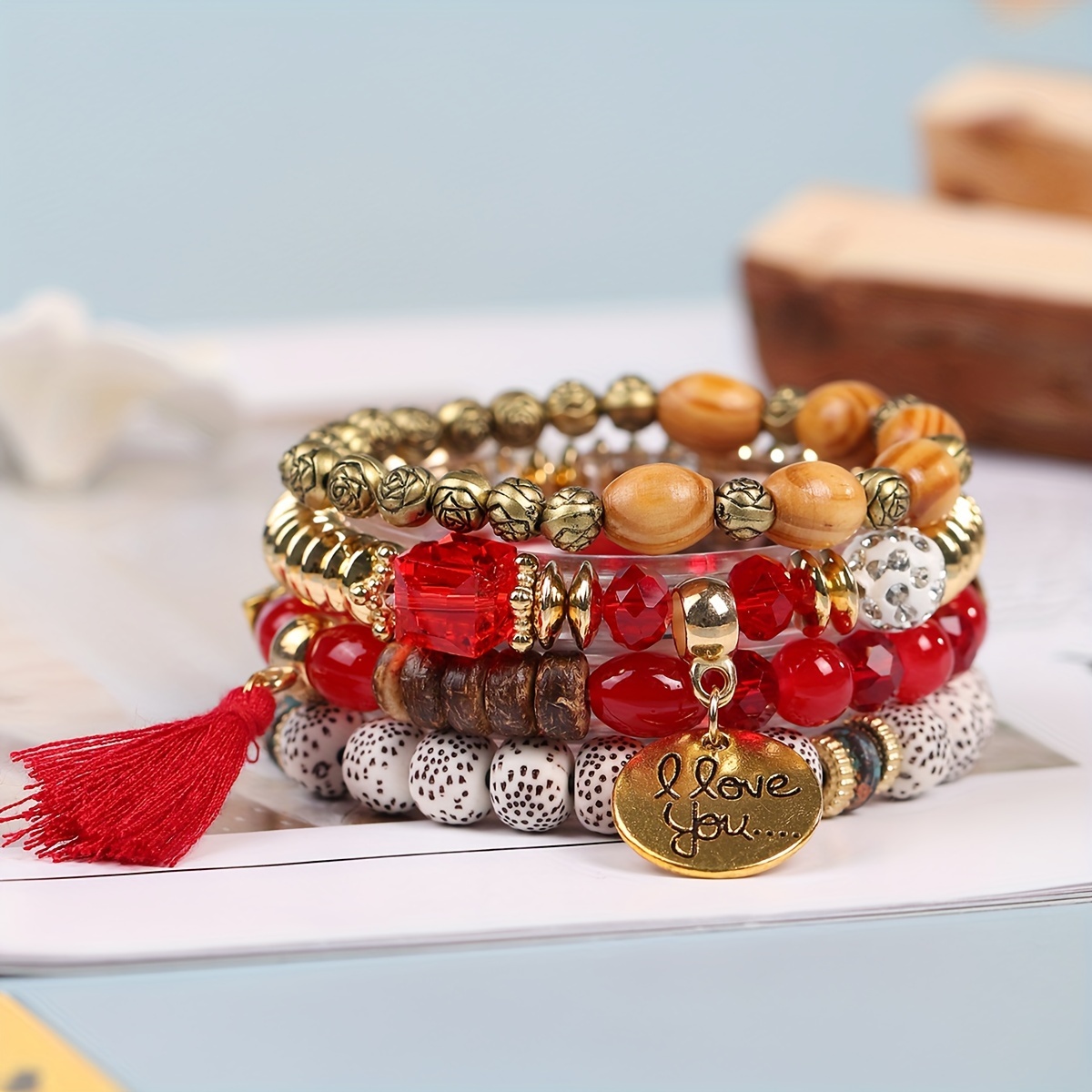 Boho Style Tree Tassel Charm Wooden Beaded Bracelet Handmade - Temu